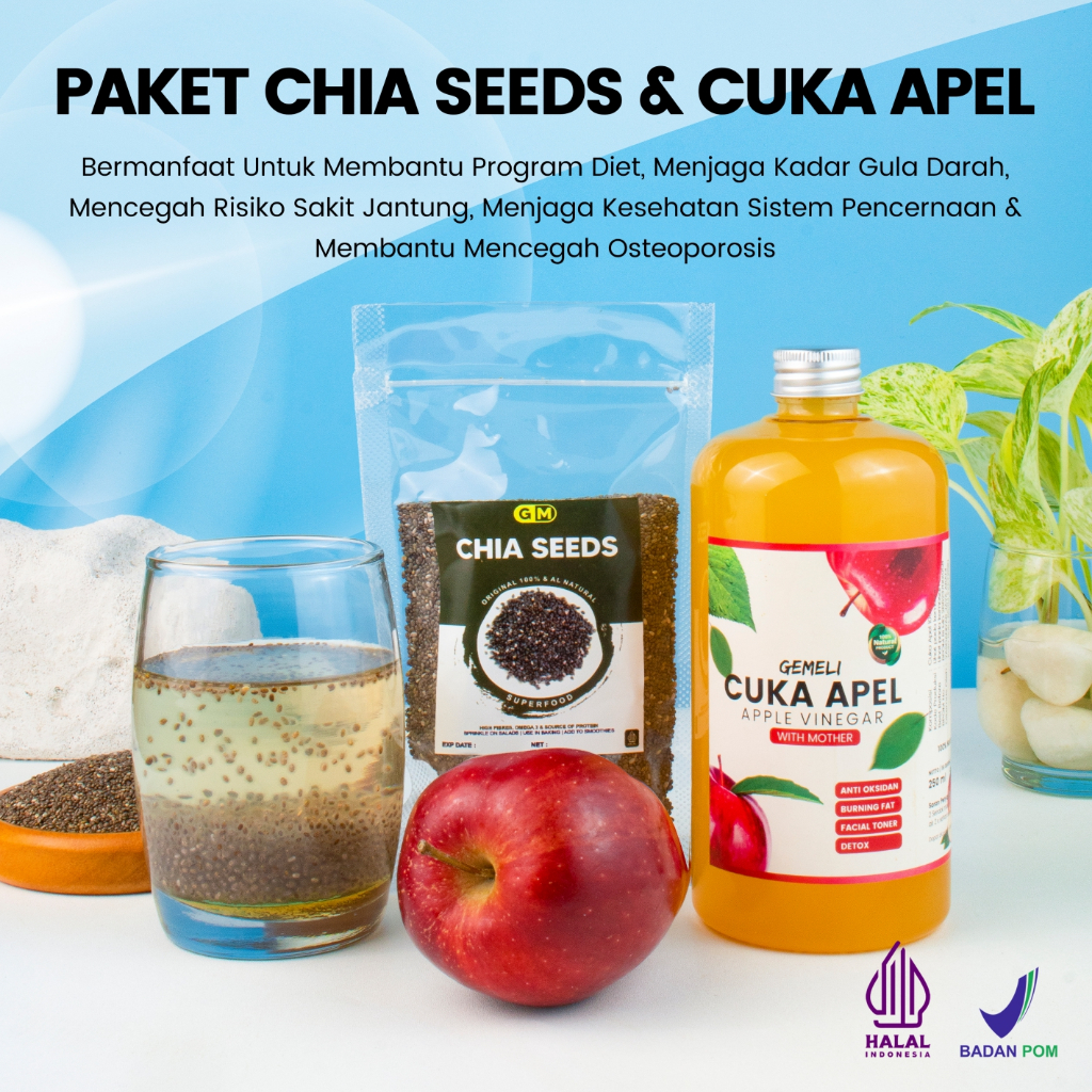Paket Bundling Cuka Apel Premium 500ml Chiaseed Organik 100gr - Minuman Diet Detoks - Gambar 2