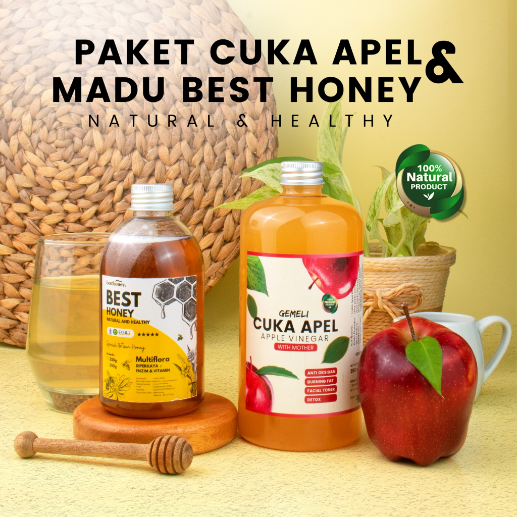 Paket Bundling Madu Asli Multiflora 350gr Cuka Apel Original 500ml With Mother - Gambar 3