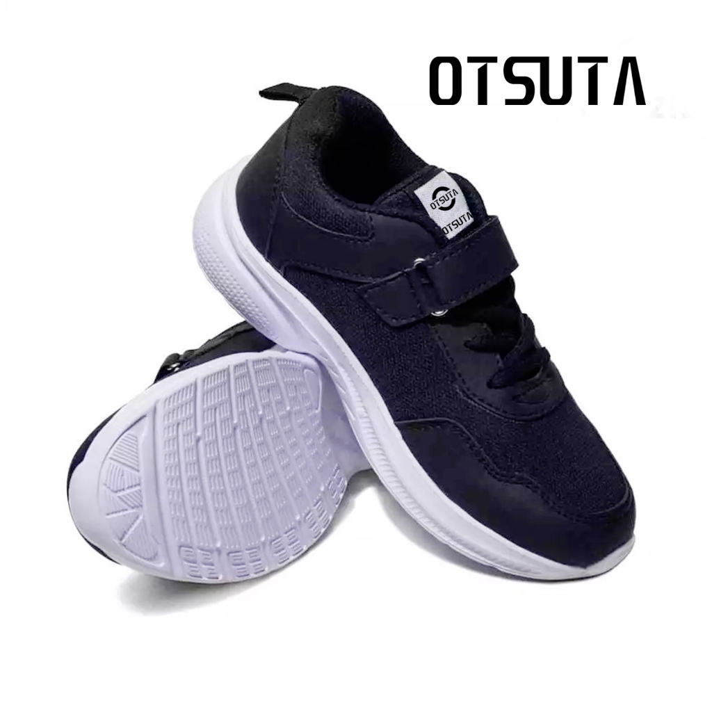 OTSUTA - Sepatu Sekolah Anak SD Hitam Putih - Model Tali & Velcro, Nyaman dan Kuat untuk Aktivitas Harian - Gambar 2