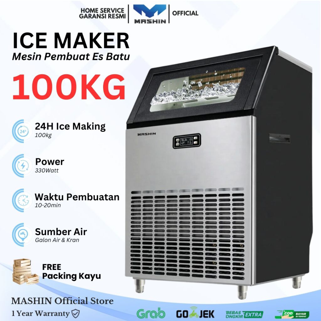 Mashin - Mesin Pembuat Es Batu 100kg/Hari Ice Maker Kapasitas Besar HZ100