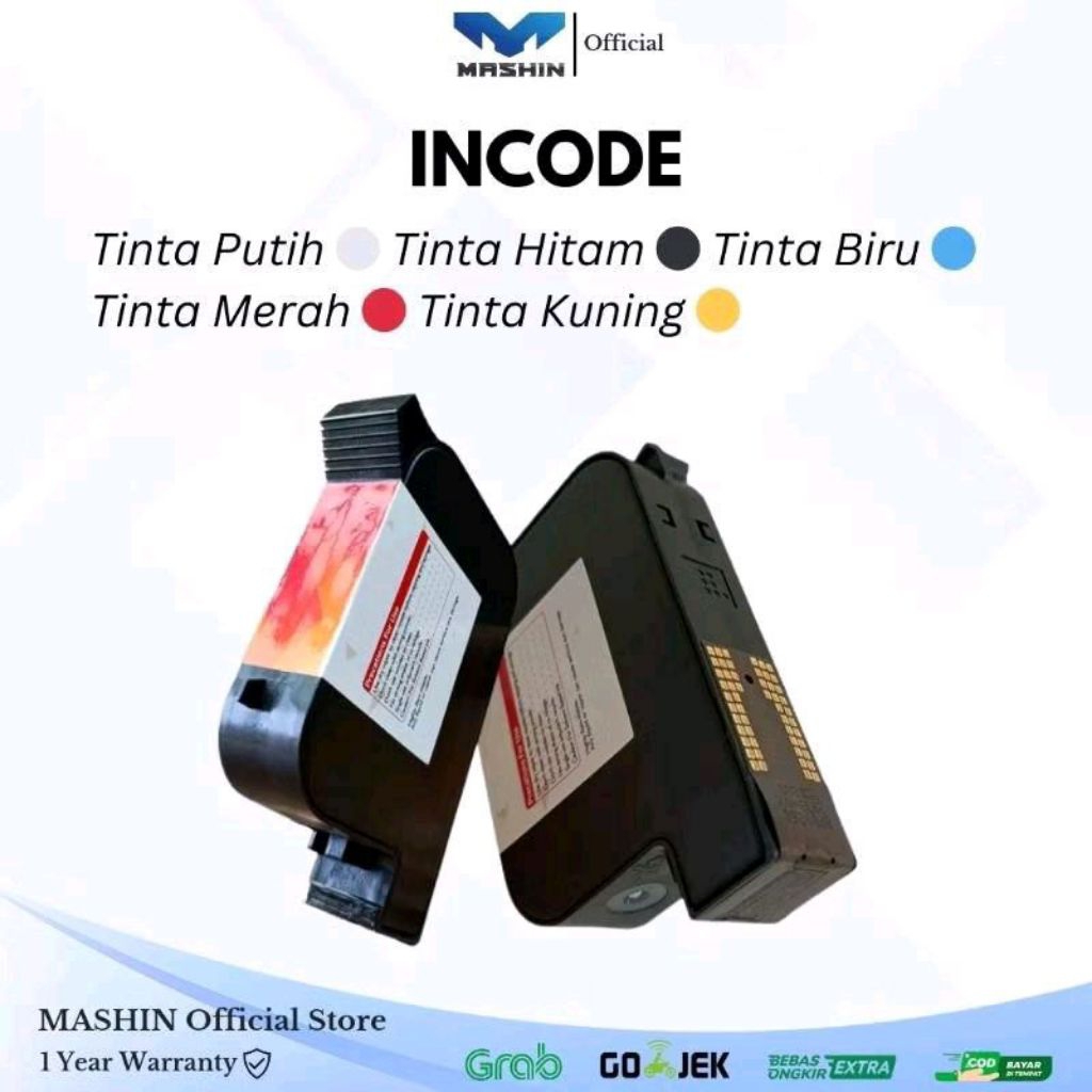 Mashin - Tinta Ink Cartridge Solvent 42ml Untuk Handheld Inkjet Printer Hitam, Putih , Biru, Merah, Kuning
