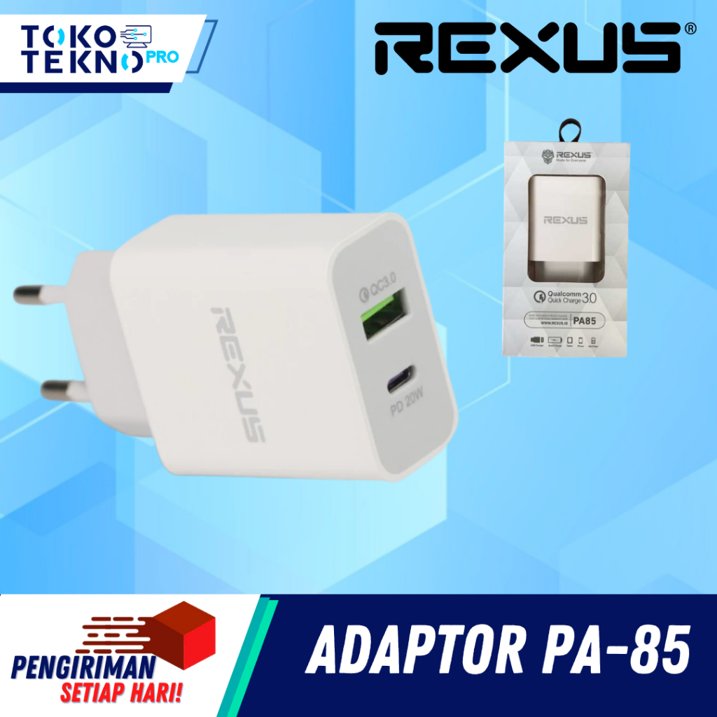 Rexus PA85 / PA-85 Adapter Quick Charge Power Delivery Type C 3.0 Charger 20W 2 Port