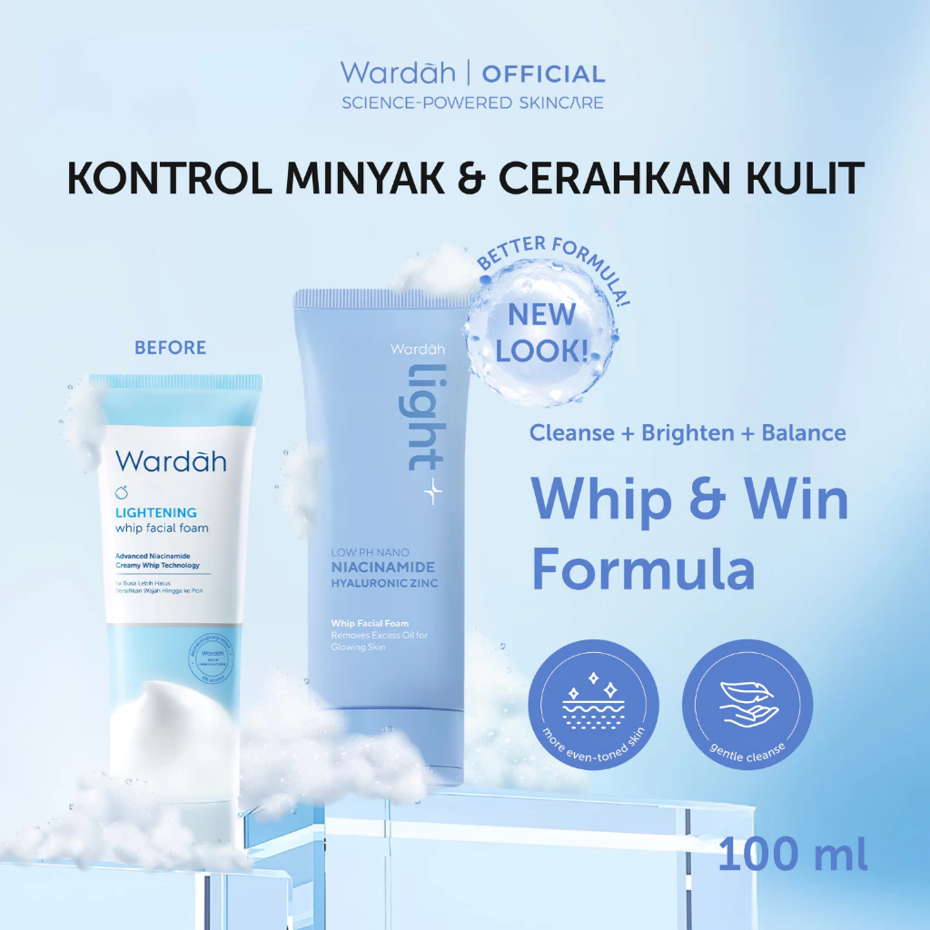 Wardah Lightplus Low pH Nano Niacinamide Hyaluronic Zinc Whip Facial Foam 100 ml - Sabun Cuci Muka, Mencerahkan Kulit, Mengurangi Kusam akibat Debu dan Polusi, Minyak Berlebih, Busa Lembut, Lightening - Skincare - Gambar 4