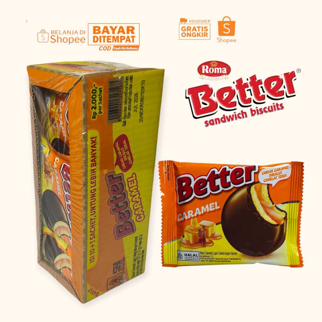 BETTER CARAMEL FLAVOR SANDWICH BISCUITS 1 BOX 10+1 SACHET | Shopee ...