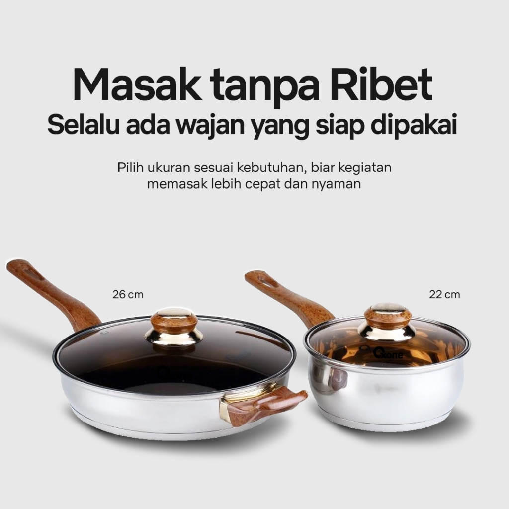 Oxone OX933 Panci Stainless Steel Set Anti Karat Cookware Premium - Gambar 2
