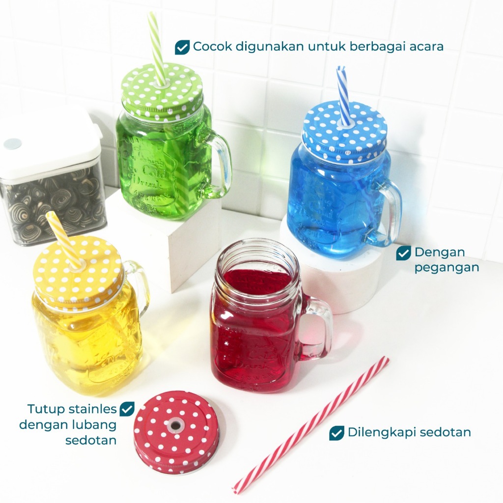 Gelas Minum Kaca Kopi Teh Mason Jar 450 ml - Gambar 4