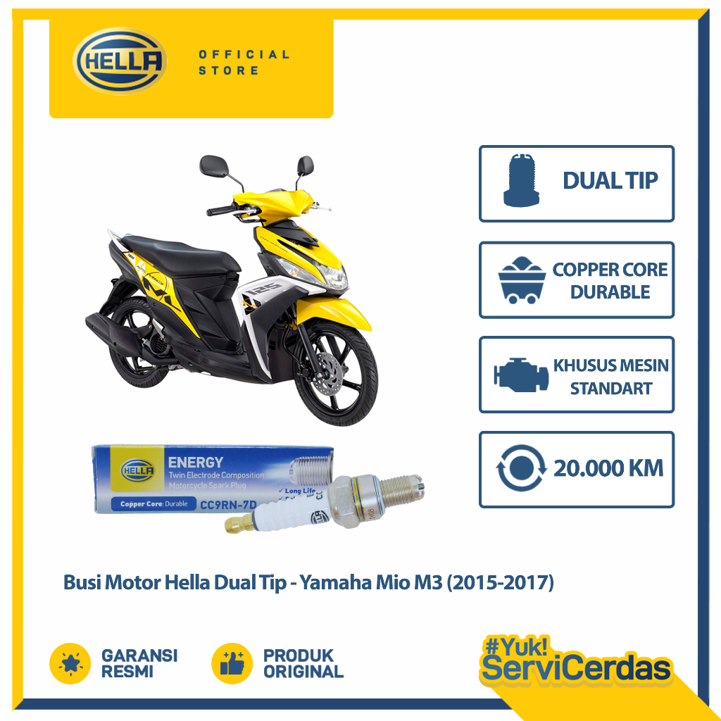 Busi Motor Yamaha Mio M3 (2015-2017) Hella Dual Tip CC9RN-7D - Busi Mio M3