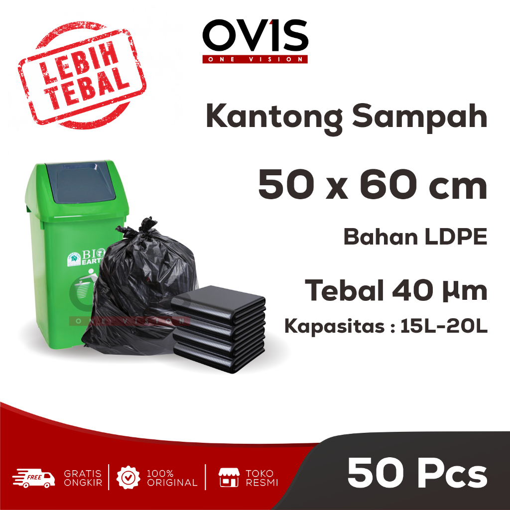 Kantong Plastik Sampah 50x60 CM Trash Bag Packing 50 Pcs LDPE