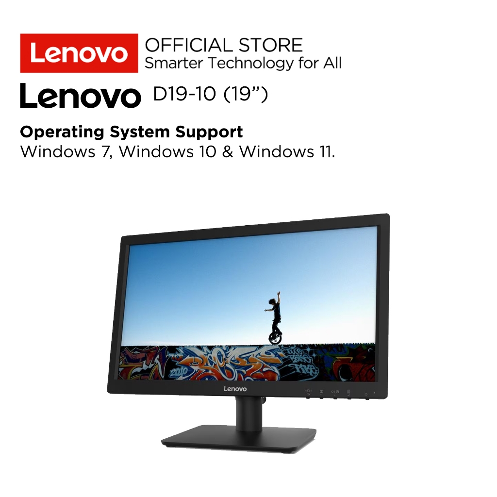 Lenovo Monitor D19-10 18.5" 1366x768 TN WLED Antiglare 60Hz 72% NTSC Supports VESA mount Stand Supports -5° to +22° tilt Response Time 5 ms, Garansi Resmi Lenovo Indonesia 3 Tahun 61E0KAR6ID Black - Gambar 4