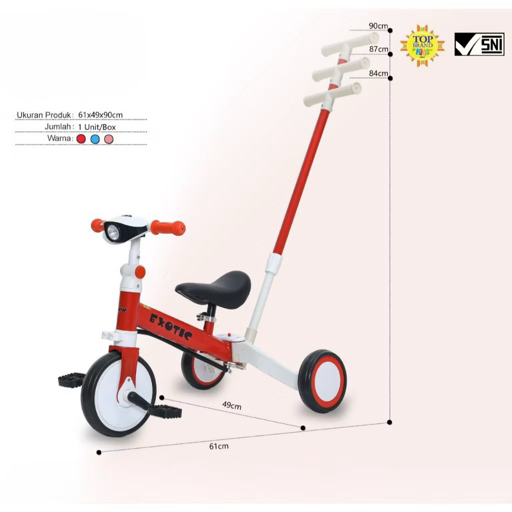Sepeda balance bike roda tiga 4in1 Exotic ET 714 sepeda dorong keseimbangan - Gambar 2