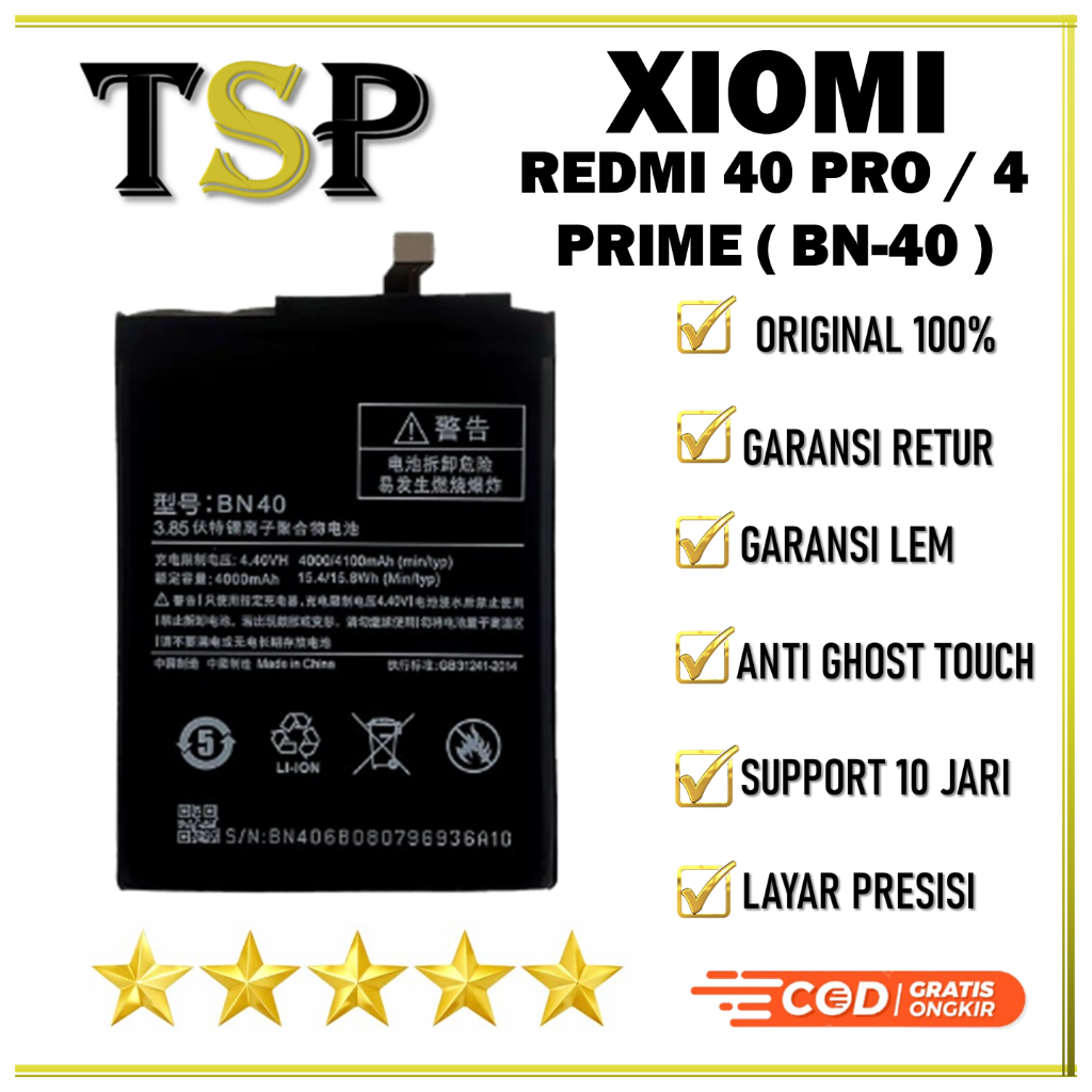 BATERAI XIAOMI ( BN-40 ) REDMI 40 PRO / 4 PRIME BATERAI ORIGINAL 100%