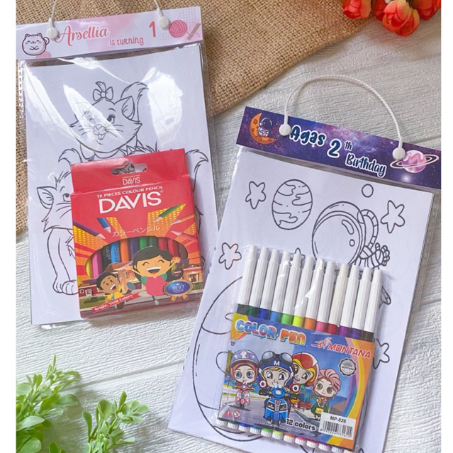 Complete coloring book package with colored pencils or markers coloring