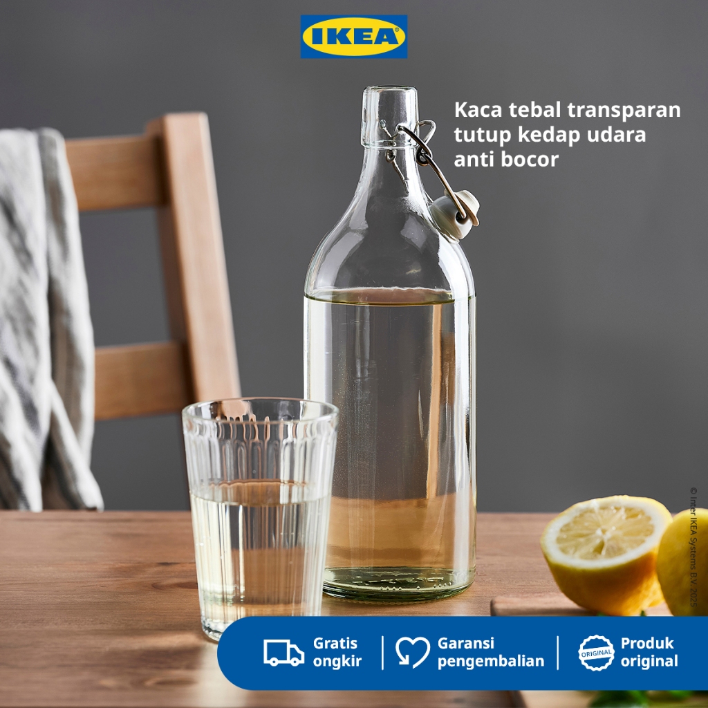 IKEA KORKEN Botol Air Minum Bahan Kaca dengan Penutup Berbagai Ukuran 0.5L 1L