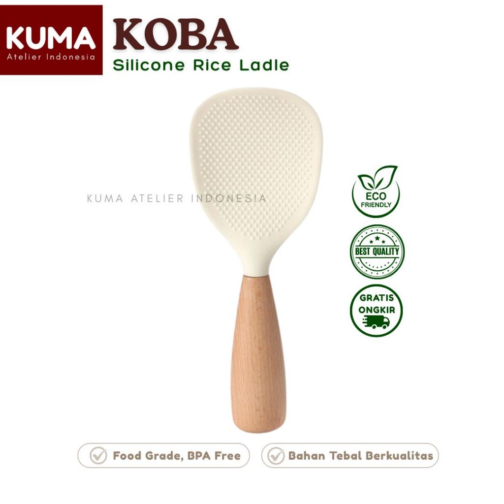 KUMA Koba Silicone Rice Spoon with Wooden Handle Rice Ladle | Shopee ...