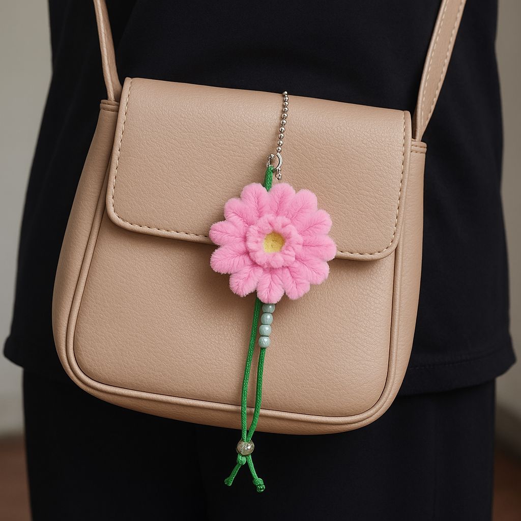 1PCS Gantungan Kunci Motif Bunga Kawat Tali Bulu Rajut Macrame Flower Aksesoris Tas Keychain A123 - Gambar 4