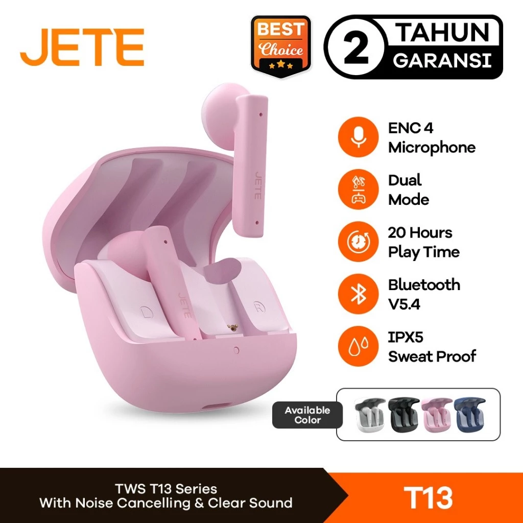 JETE T13 TWS ENC with 4 Mic Bluetooth 5.4 IPX5 Playtime 20H - Garansi 2 Tahun
