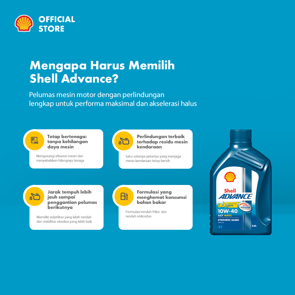 Oli Motor Matic Shell Advance AX7 10W-40 (0.8L) – Synthetic Pelumas Mesin Motor Matic Harian Lebih Bersih & Tahan Lama - Gambar 2
