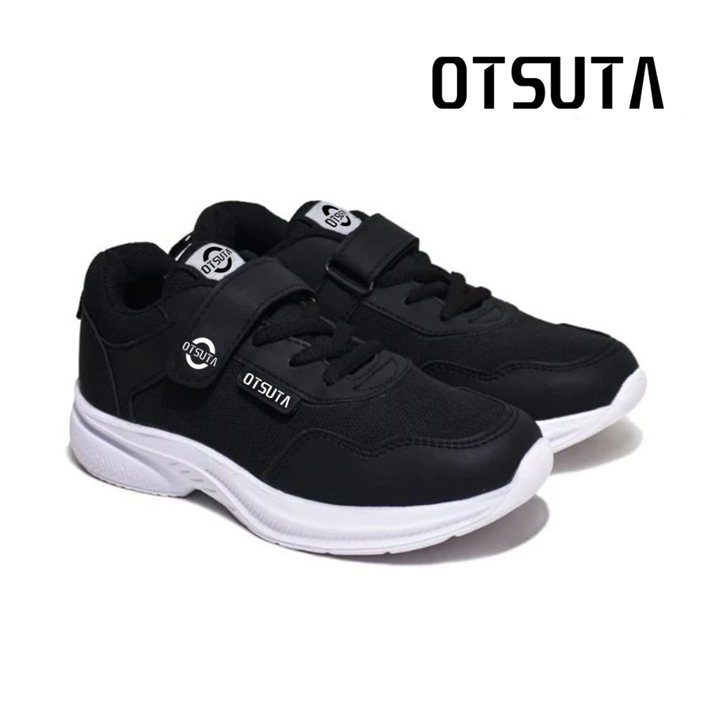 OTSUTA - Sepatu Sekolah Anak SD Hitam Putih - Model Tali & Velcro, Nyaman dan Kuat untuk Aktivitas Harian