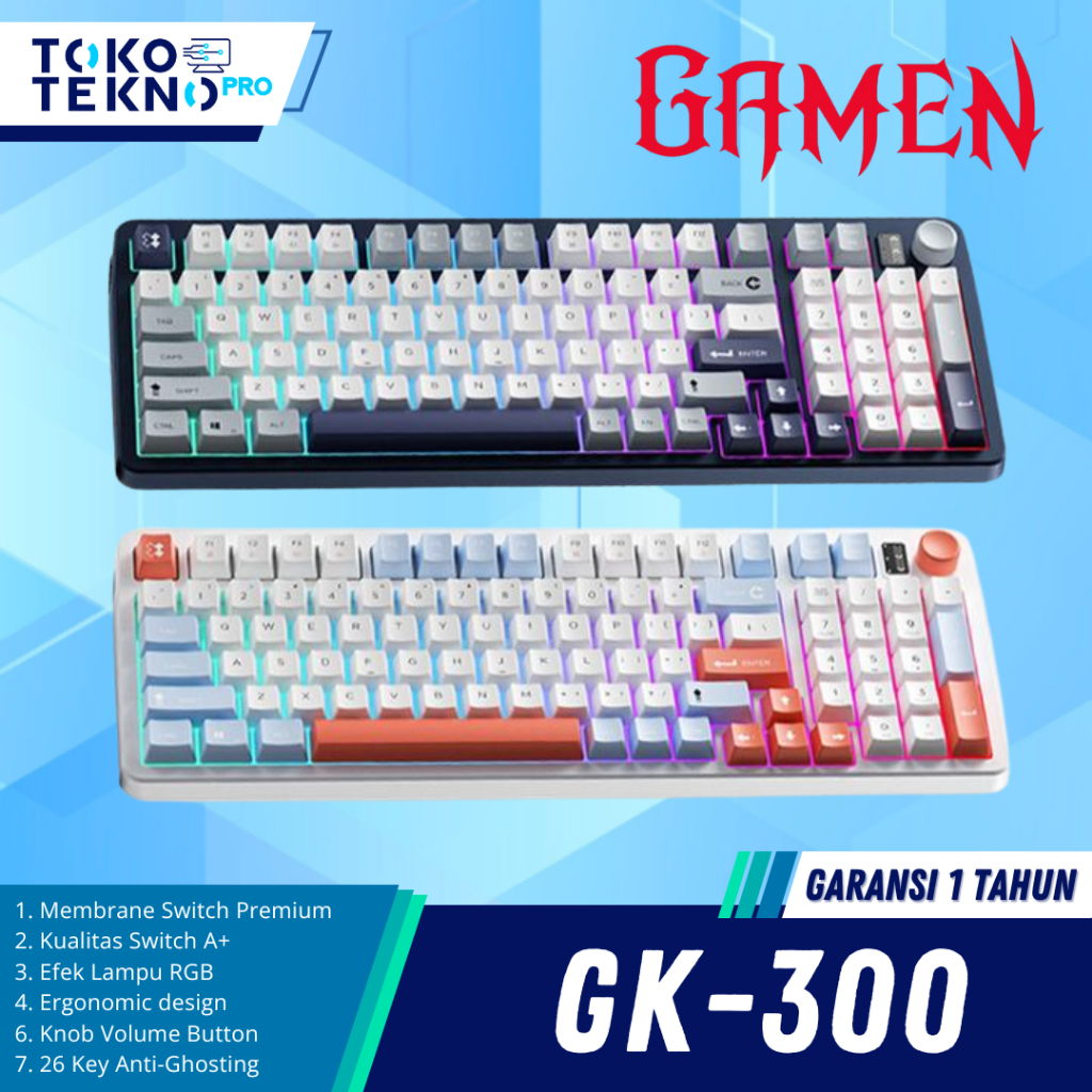 GAMEN GK300 / GK-300 Keyboard Gaming Membrane RGB Multifunction Knob Anti-Ghosting