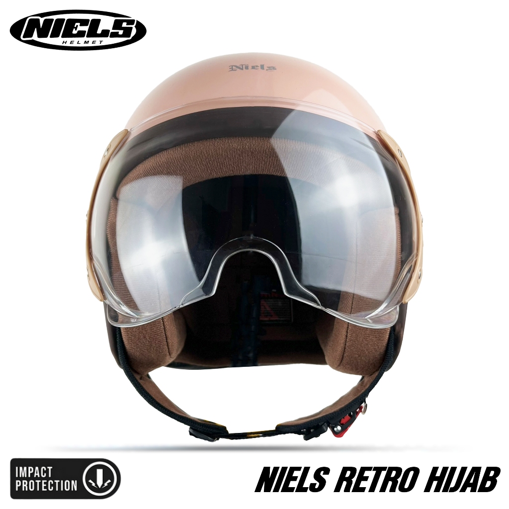 NIELS - Helm Bogo Retro Hijab Dewasa Kaca Pilot SNI Motorcycle Frame Coklat - Gambar 3