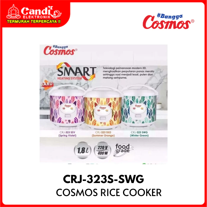 COSMOS Rice Cooker Penanak Nasi 1,8 Liter Food Grade Inner Pot Non-Stick CRJ-323S-SWG - Gambar 3