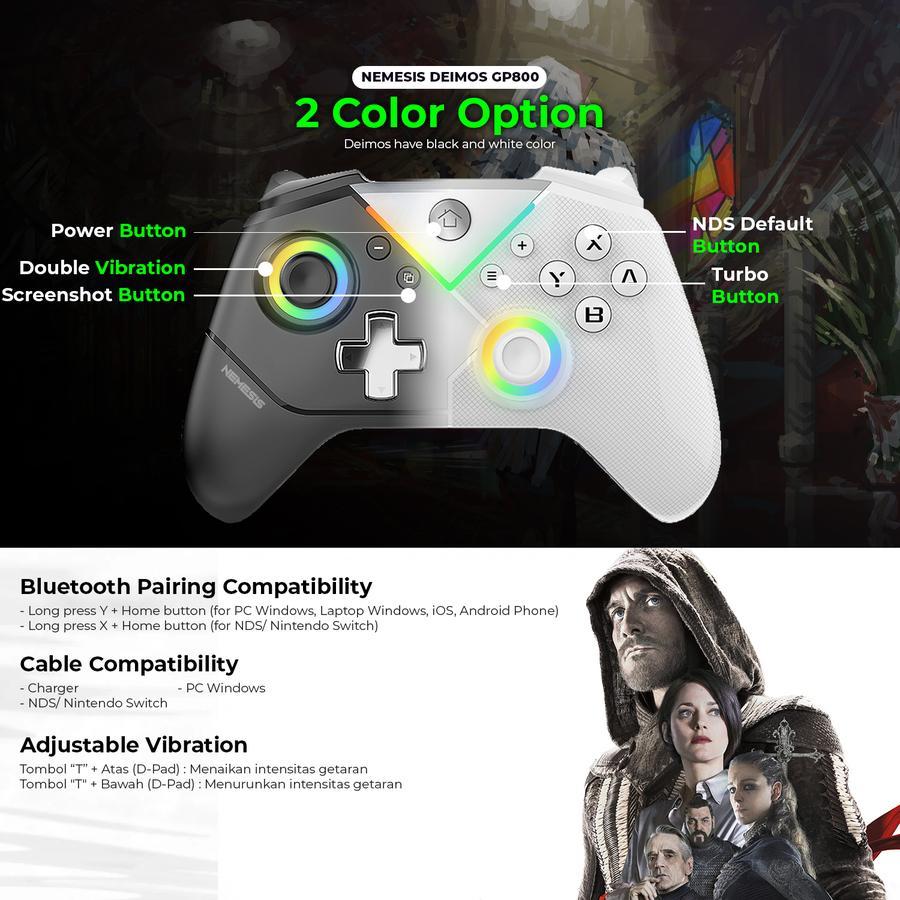 NYK Nemesis Deimos GP800 / GP-800 Gamepad Wireless Connection 2In1 RGB Controller with Hall Effect - Gambar 3