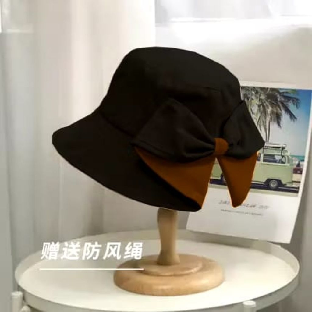 Wide bucket hat selebgram RIBBON model | Shopee Singapore