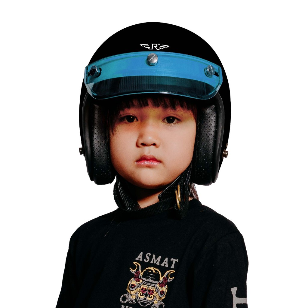 RIMC Helm Anak Doja Kids Black Glossy - Half Face Anak Bogo Retro Hitam Glossy SNI