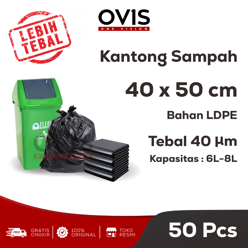 Kantong Plastik Sampah 40x50 CM Trash Bag Packing 50 Pcs LDPE