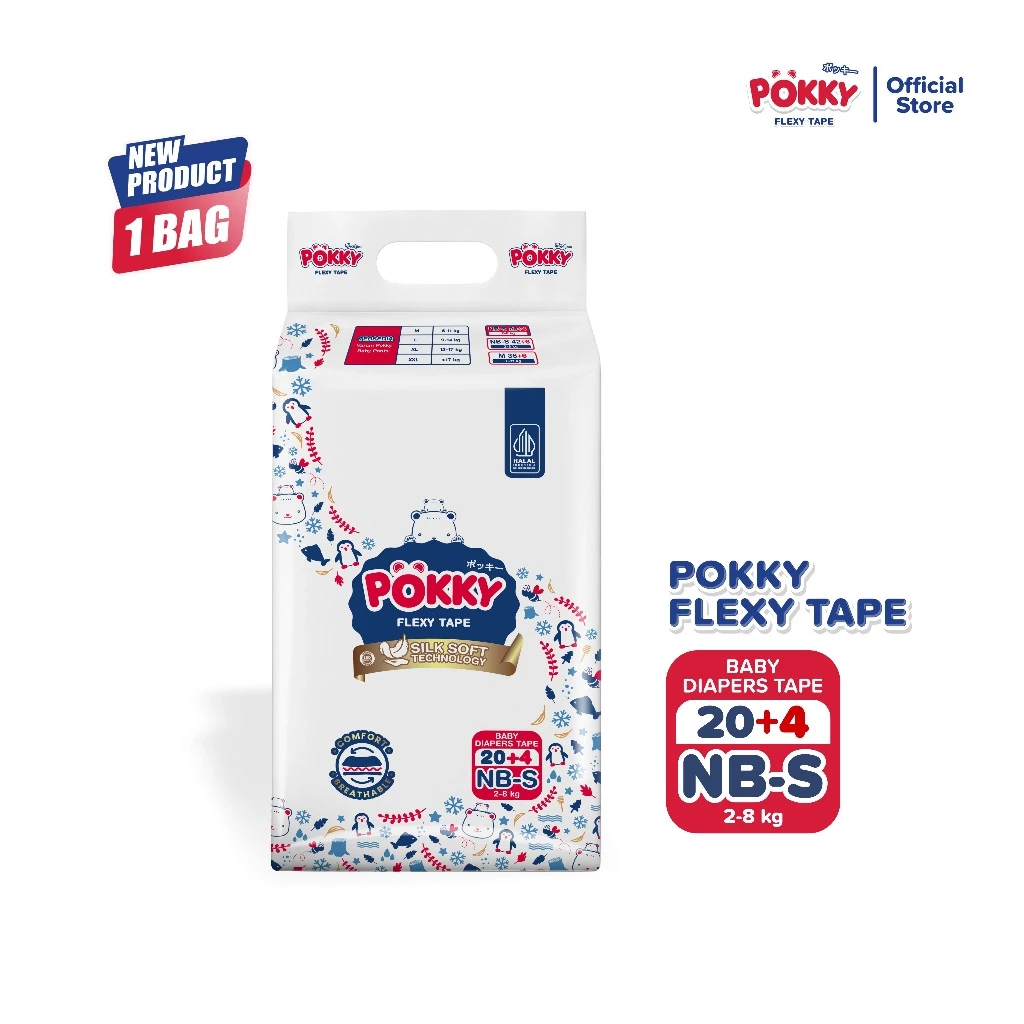 POKKY POPOK PEREKAT POKKY FOR NEW BORN-S ISI 20+4 / Baby Diapers Lembut untuk Bayi Baru Lahir