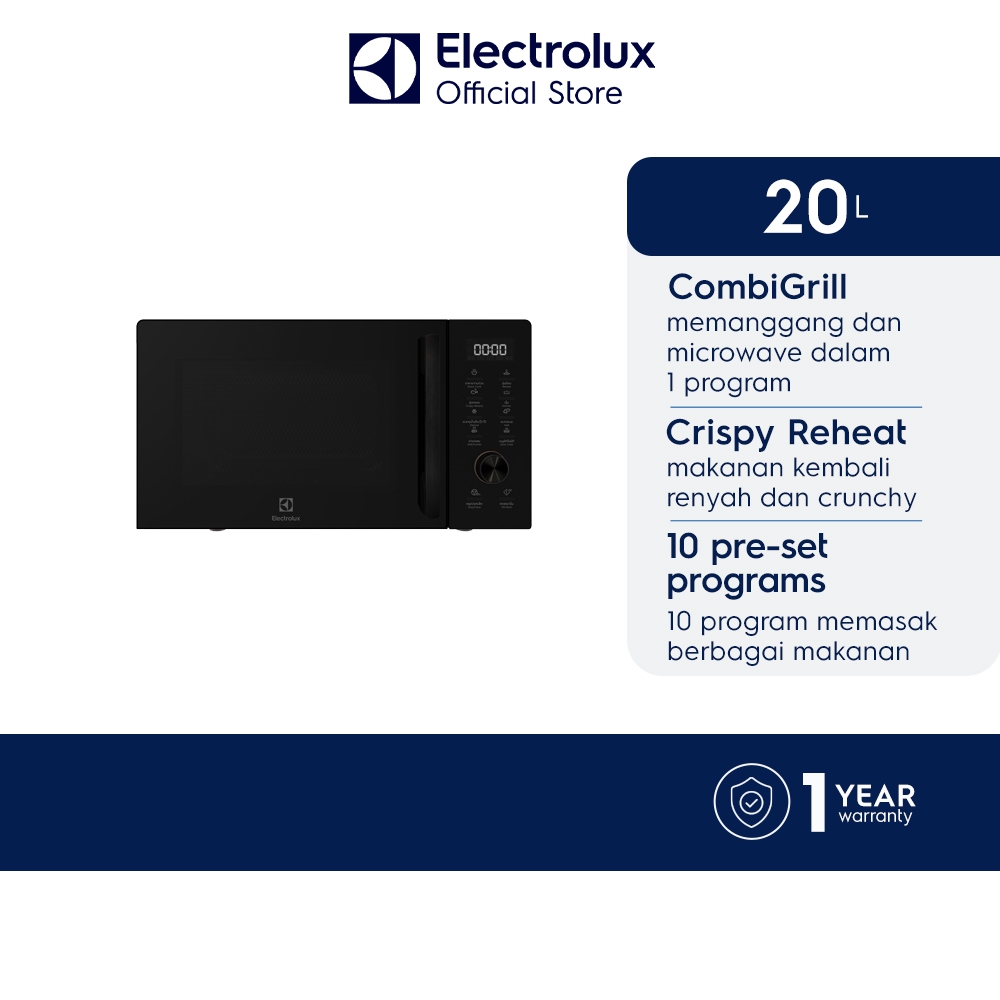 Electrolux Microwave 20L Microwave 8-in-1 : Quick Cook, Reheat, Simmer, Defrost, Melting, Combi Grill, Auto cook Crispy Reheat: Hangatkan Makanan hasil renyah dan lezat Free Grill Rack, Turntable rack Flexible Power : Heating Start 800 W   EMG20D22B - Gambar 2