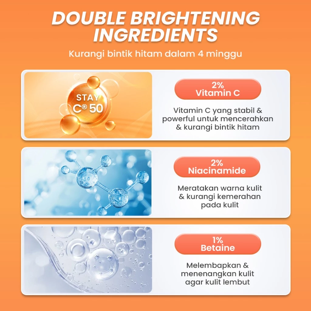 [5pcs Hemat] Hanasui Serum Vitamin C - Mencerahkan & Pudarkan Bintik Hitam 2% Vitamin C 2% Niacinamide 1% Betaine - Gambar 4