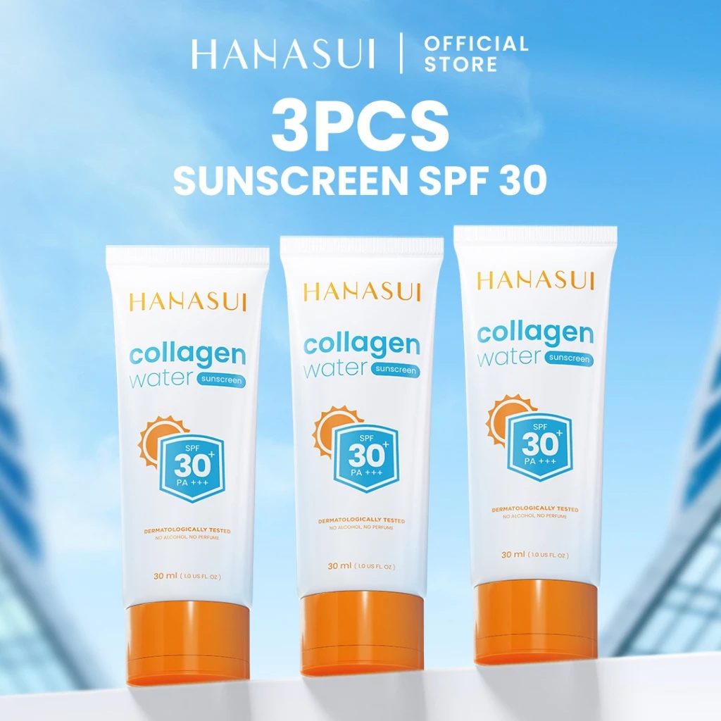 [5pcs Hemat] Hanasui Collagen Water Sunscreen - SPF 50 & SPF 30 - Ringan & Menenangkan Kulit No Whitecast Tidak Kusam Berminyak - Gambar 3