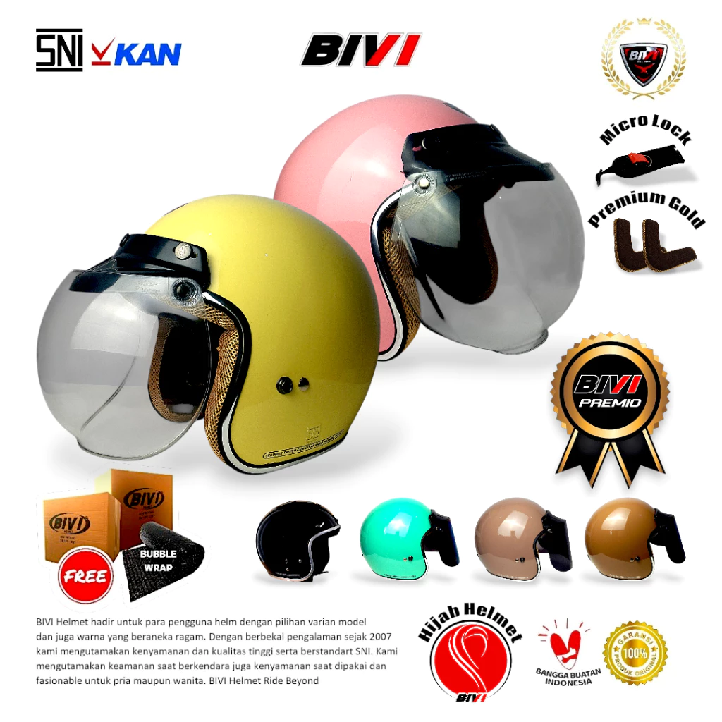 HELM BOGO PREMIO LIST CHROME ORI SNI Retro Half Face Pria Wanita-Dewasa