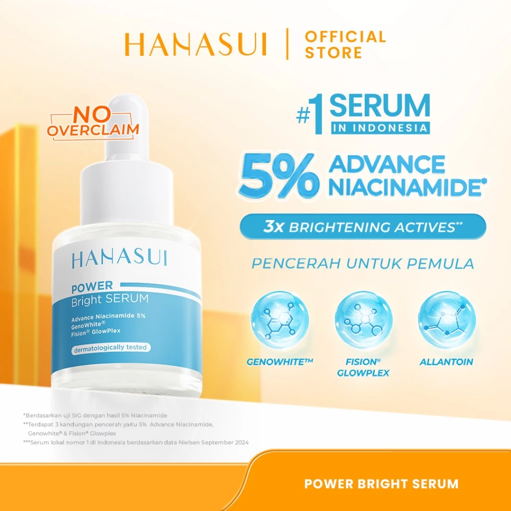 Hanasui Power Bright Serum - 5% Advance Niacinamide Mencerahkan, Kurangi Bintik Hitam Bekas Jerawat, Ratakan Warna Kulit