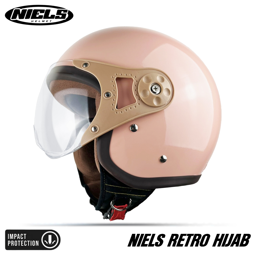 NIELS - Helm Bogo Retro Hijab Dewasa Kaca Pilot SNI Motorcycle Frame Coklat - Gambar 2