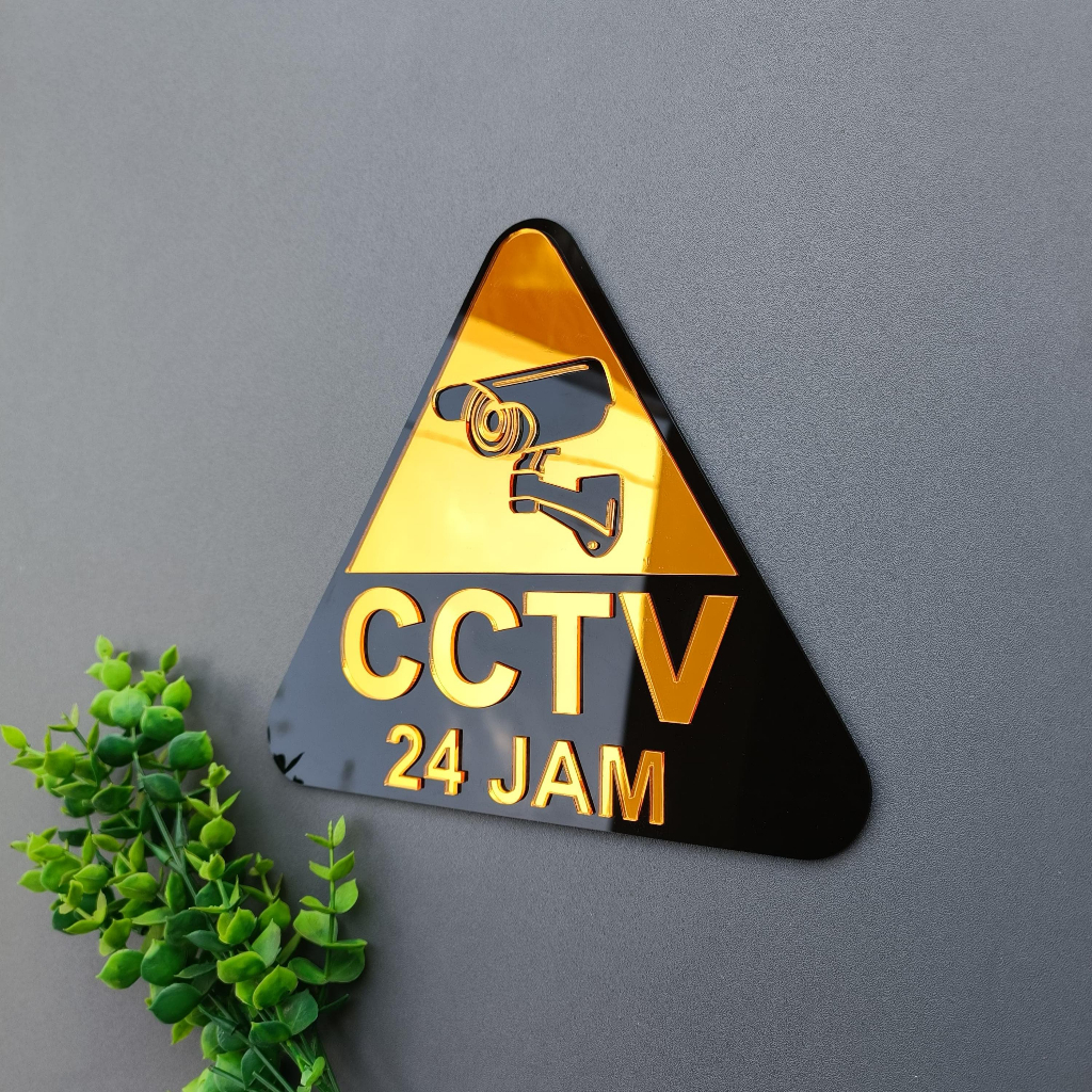 CCTV Acrylic GOLD Glossy Embossed Warning Sign Camera Area Indicator ...