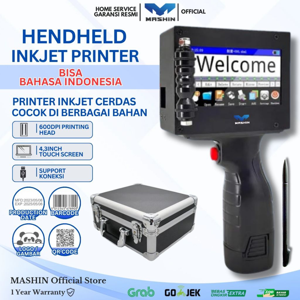 Mashin - Mesin Handheld Inkjet Printer Logo Expired Date dan Barcode Portable