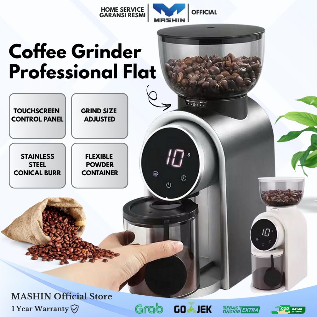 Mashin - Coffee Grinder Profesional Flat Burr Mesin Penggiling Kopi/ Touch Screen/ Magnetic Outlet