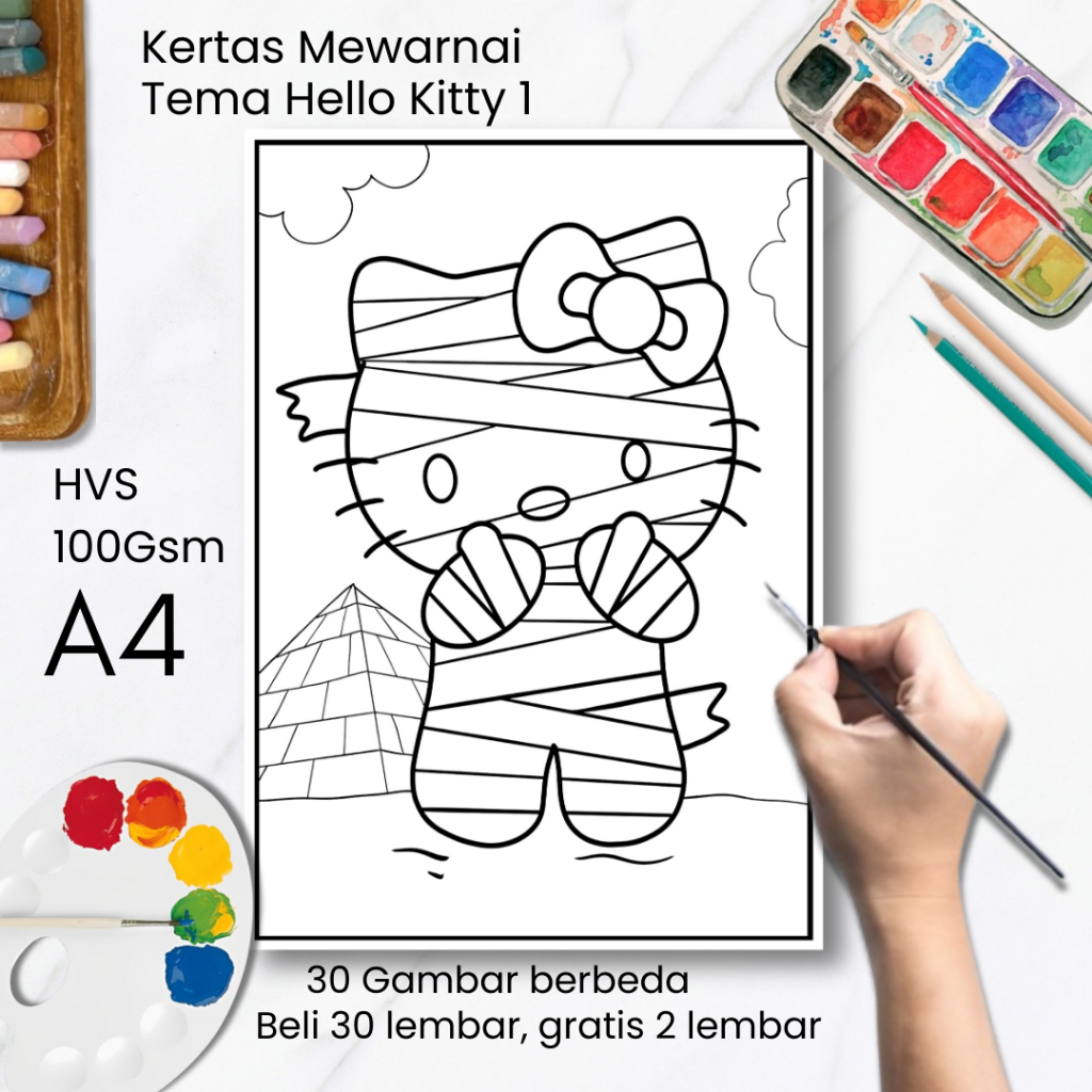 30 Sheets of Hello kitty Theme Coloring Paper 1 A4 - Educational ...