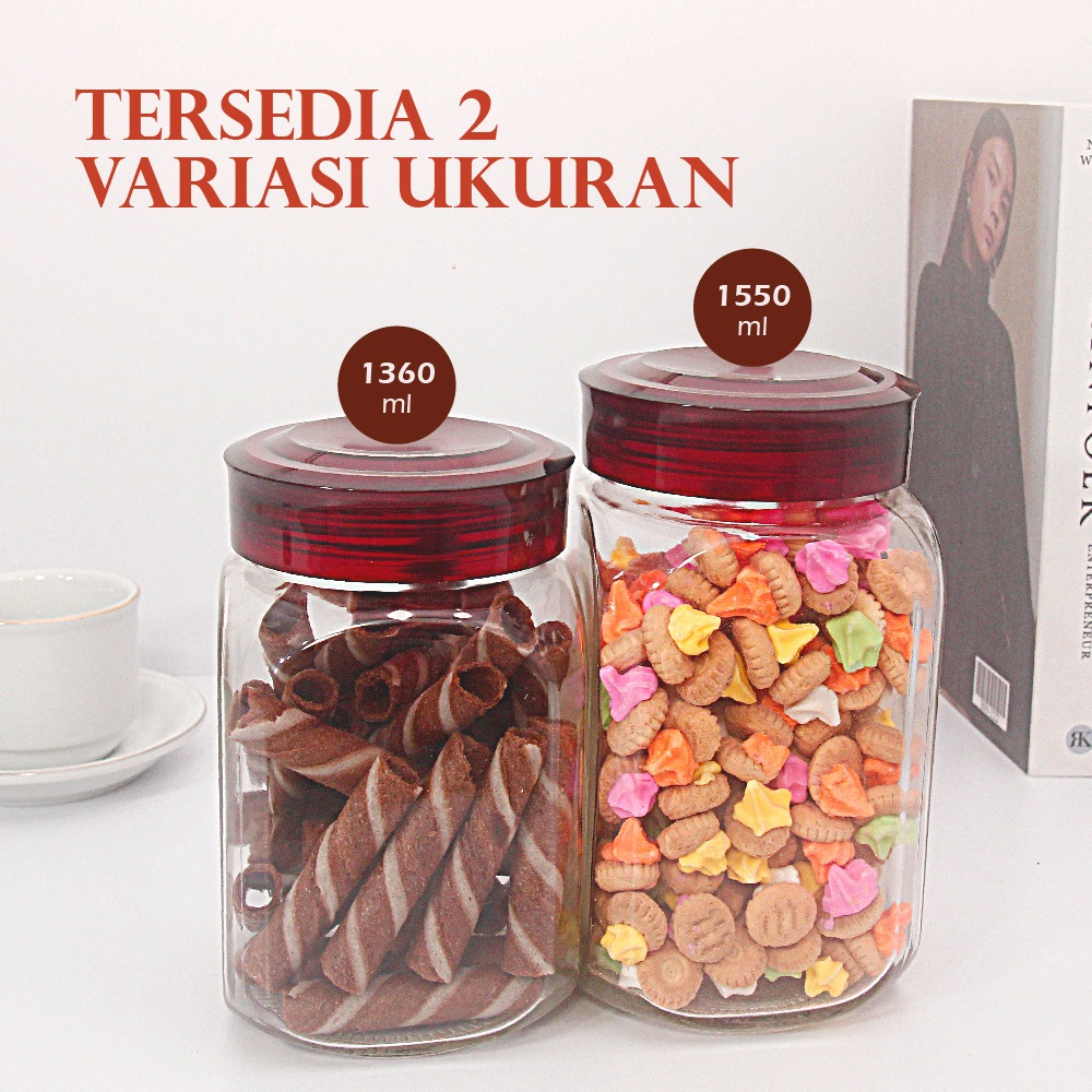 Glass Jar Penyimpanan Kue Toples Kaca Tebal - Gambar 3