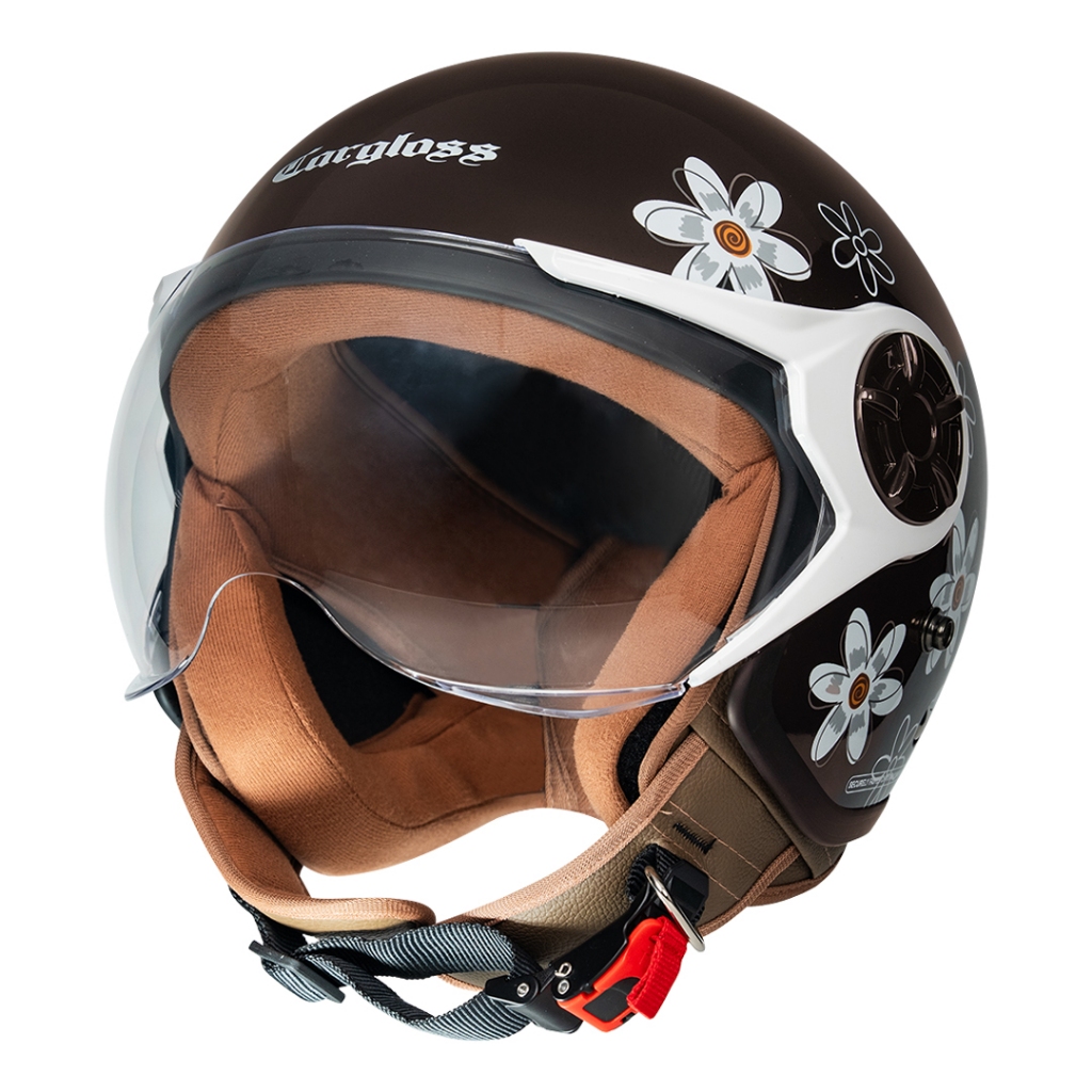 Cargloss YRH Hijab Graphic Retro Helm Half Face - Flower Espresso Brown - Gambar 2