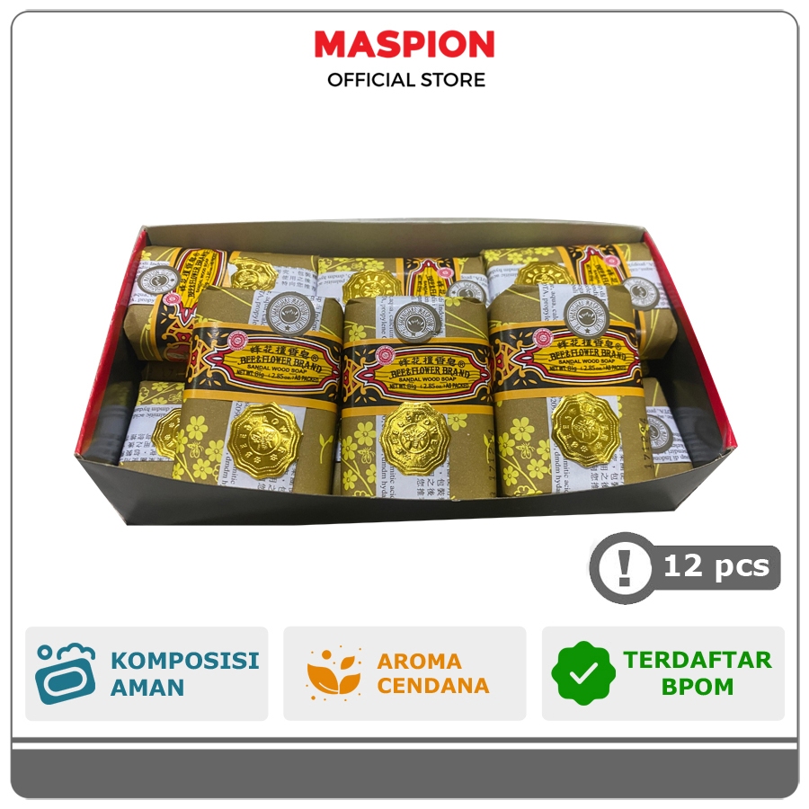 Maspion Sandalwood Soap Sabun Mandi Bee & Flower 81 Gram isi 12