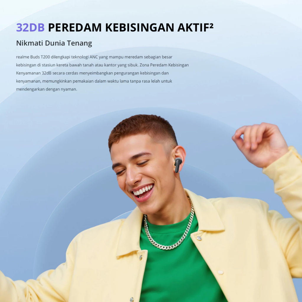 realme Buds T200 | Up to 52 Hours of Playback | Dual-device Connection 2.0 + Swift Pair | 52dB Smart Active Noise Cancellation - Gambar 3