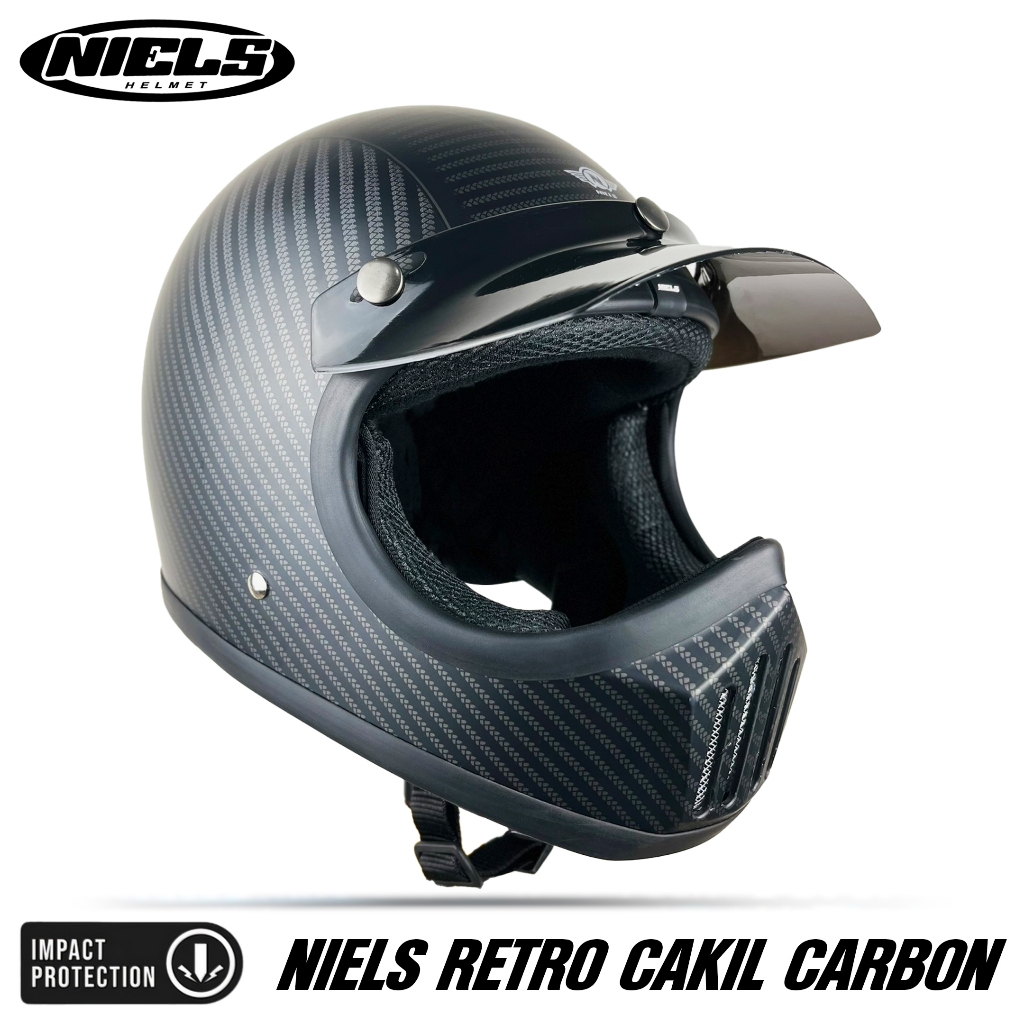 NIELS Cakil Carbon Helm Full Face Retro Free Pet SNI Motorcycle - Gambar 4
