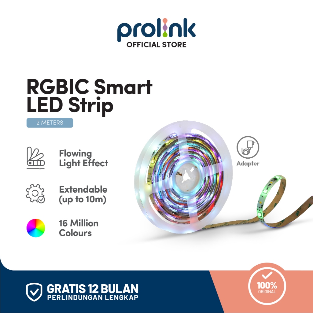 Prolink Smart LED Light Strip RGBIC 2M + Adaptor Lampu IoT WiFi BT