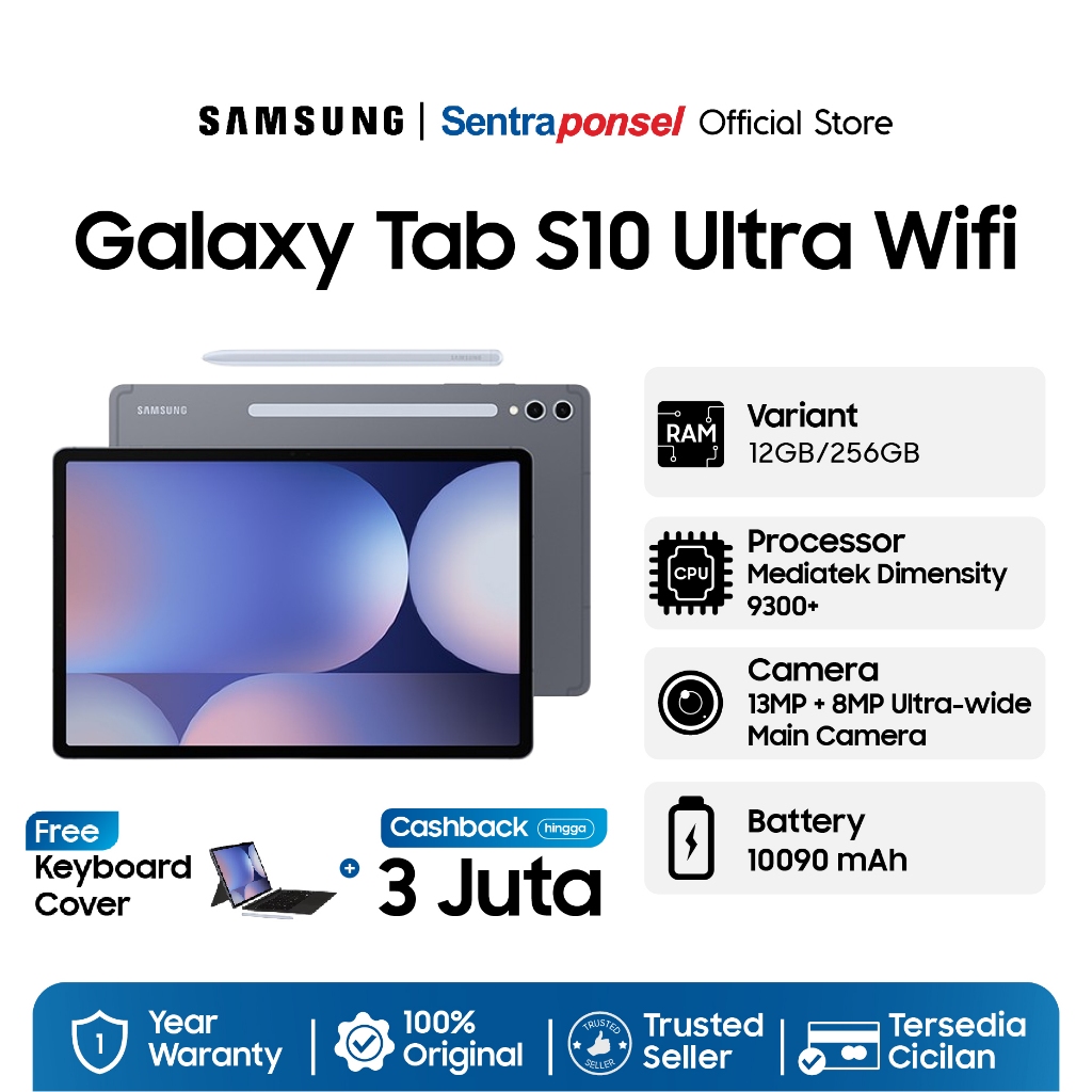 Samsung Galaxy Tab S10 Ultra Wifi 12/256GB Gratis Keyboard Cover MoonStone Gray - Garansi Resmi Indonesia - Gambar 2