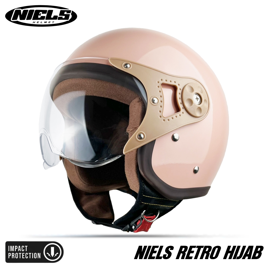 NIELS - Helm Bogo Retro Hijab Dewasa Kaca Pilot SNI Motorcycle Frame Coklat