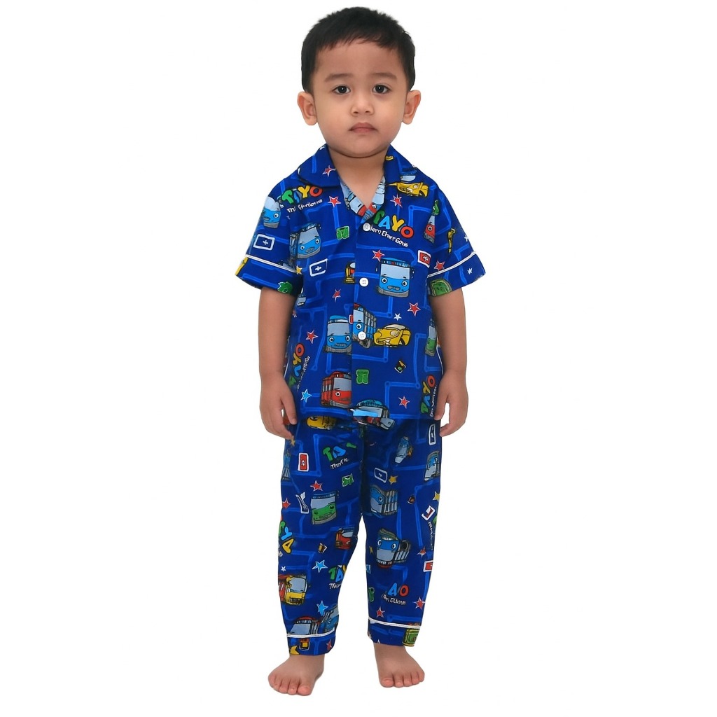 CHILDREN'S PAJAMAS WITH CAR AND BUS CHARACTER MOTIFS IN COLORS biru ...