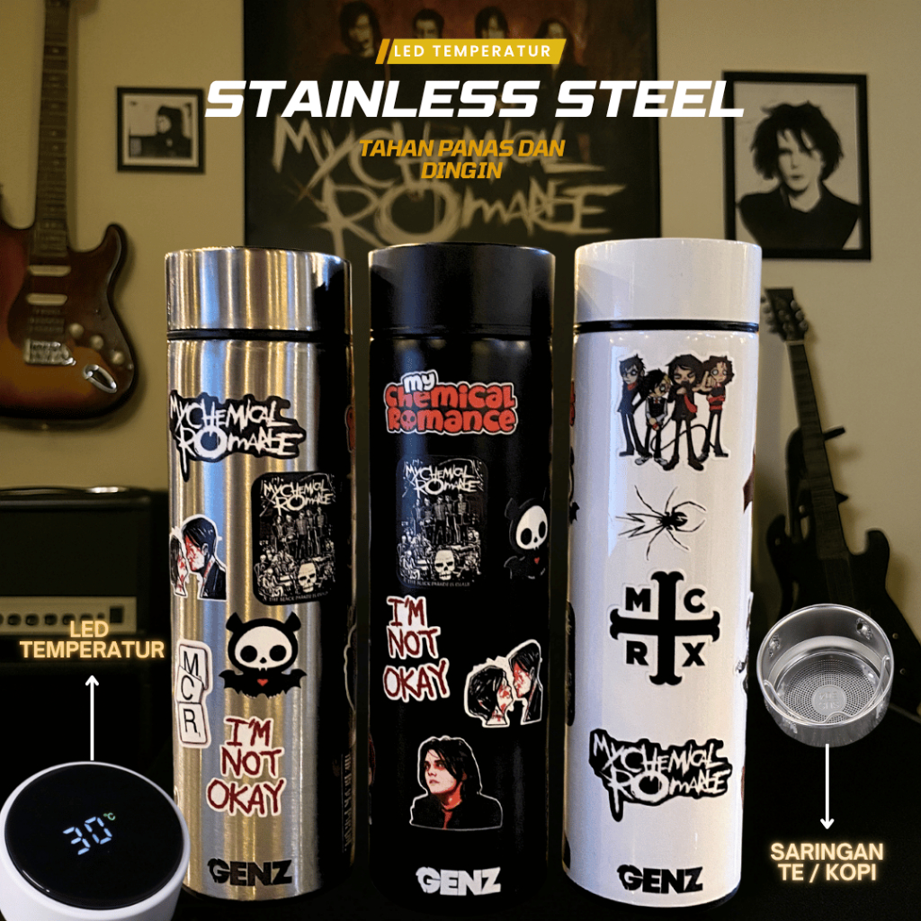 My Chemical Romance Tumbler Aesthetic Premium Stainless Stell TahanDingin Panas 500Ml LED TEMPERATUR foto 4